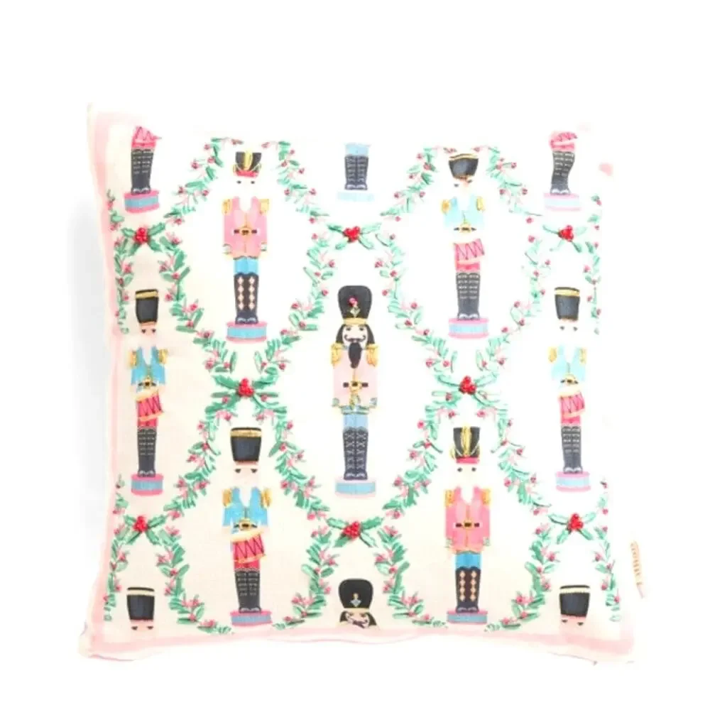 Lillian August Embroidered NUTCRACKER Pillow18x18 Pinkmas Holiday Decor NEW